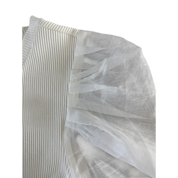 Anthropologie Dolan Sheer Puff Sleeve Ribbed Top Sweater Organza Ivory White‎ S - Picture 7 of 15